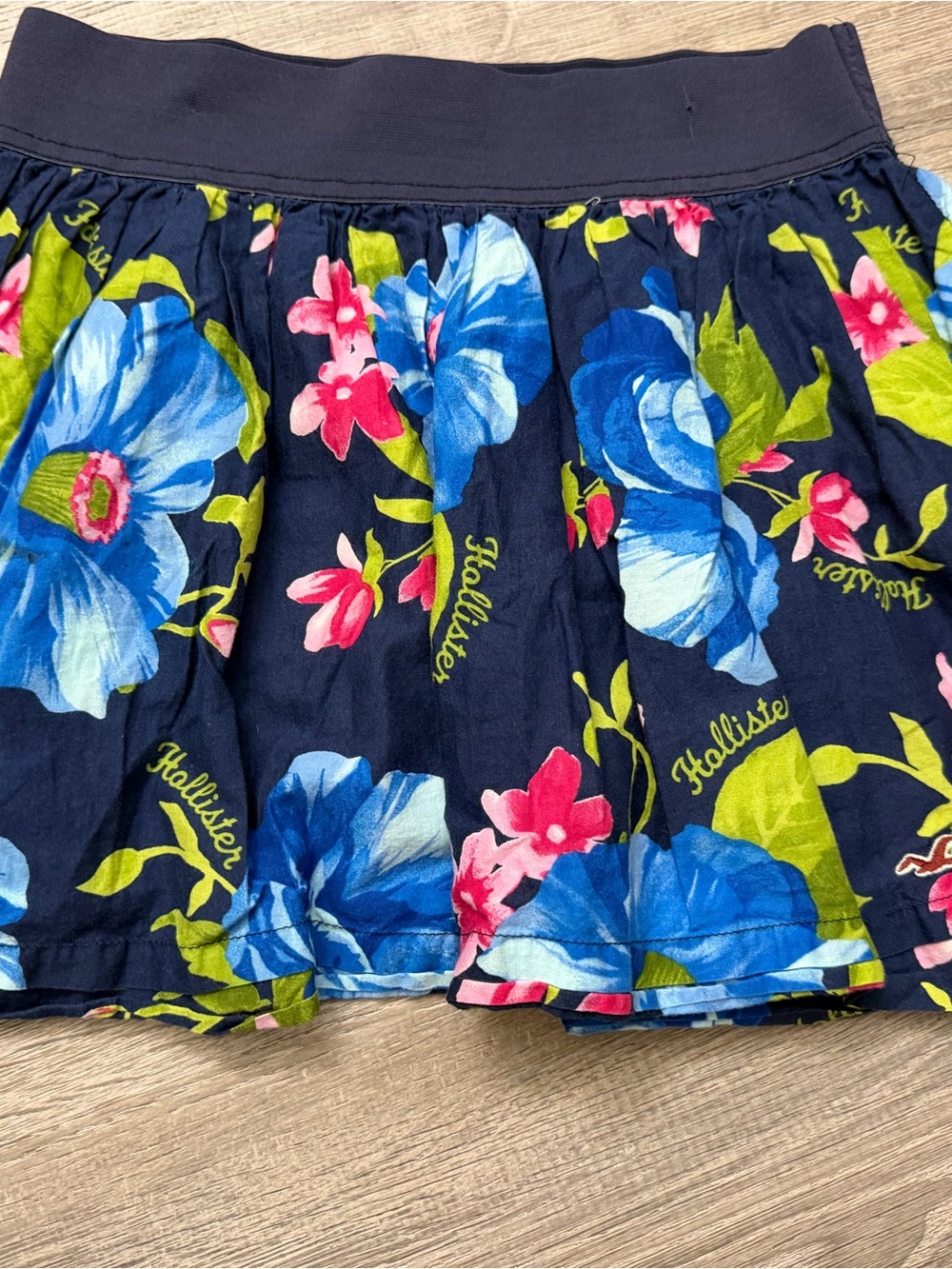 Hollister Navy Floral Skirt with Blue and Pink Blooms